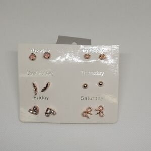 6 Days of the Week Rose Gold Tone Earring Set 6 Pairs